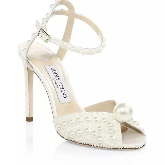 🤍🤍🤍 Jimmy Choo Sacora 100MM Emebellished Sandals - Picture 1 of 4